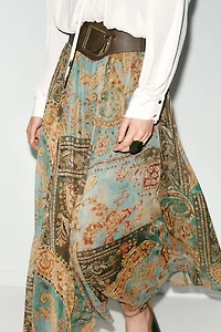 PRINTED MIDI SKIRT WITH BELT