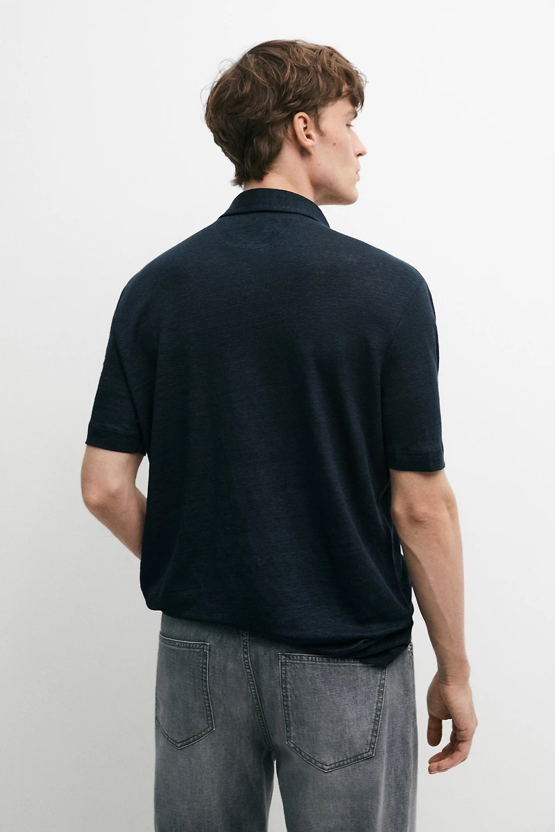 100% linen short sleeve polo shirt
