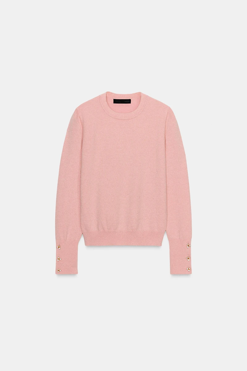KNIT SWEATER WITH FLORAL BUTTONS