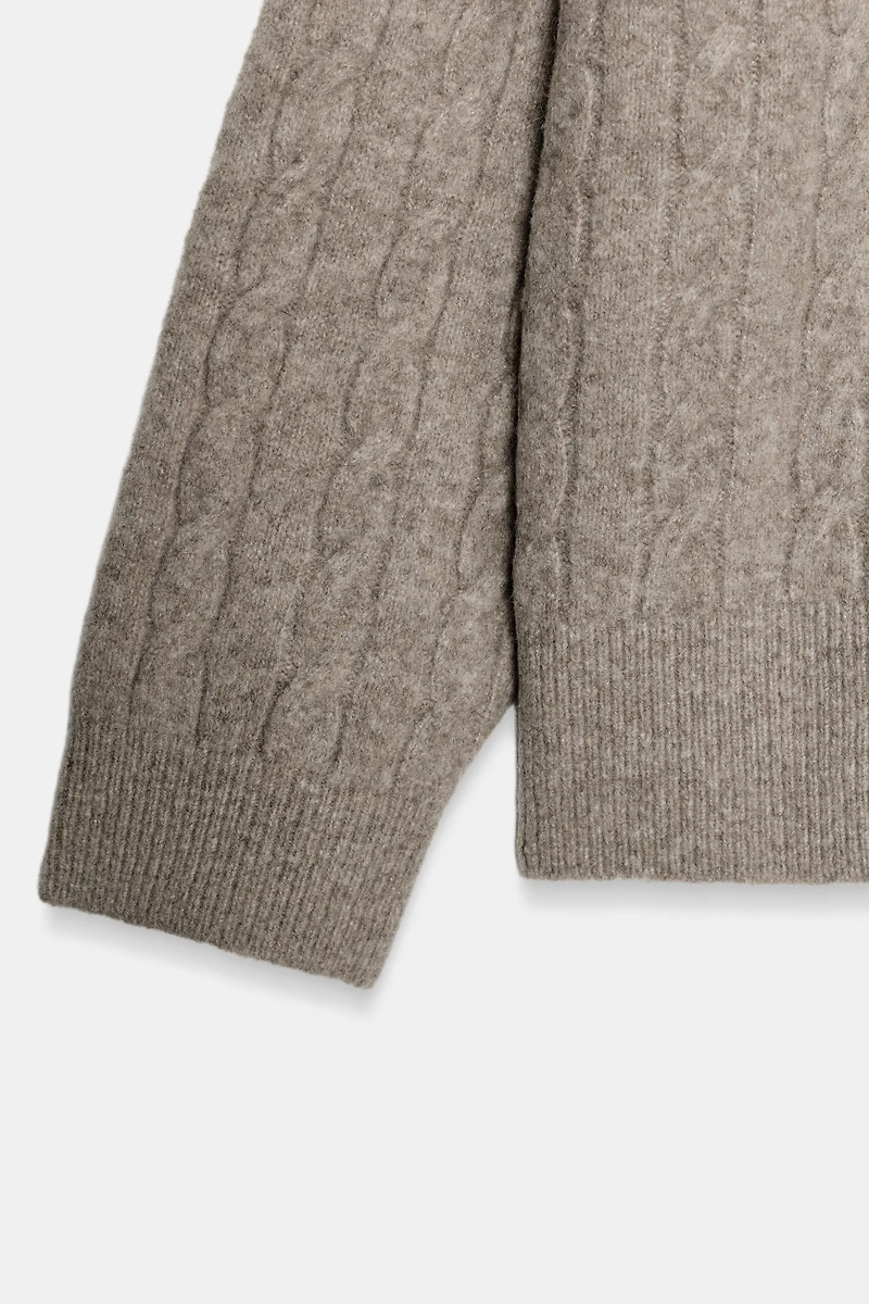 CABLE KNIT POLO SWEATER