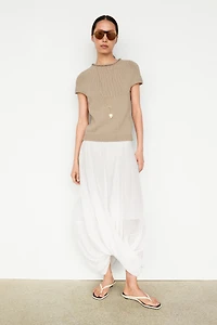 Cotton blend short sleeve rolled-neck sweater