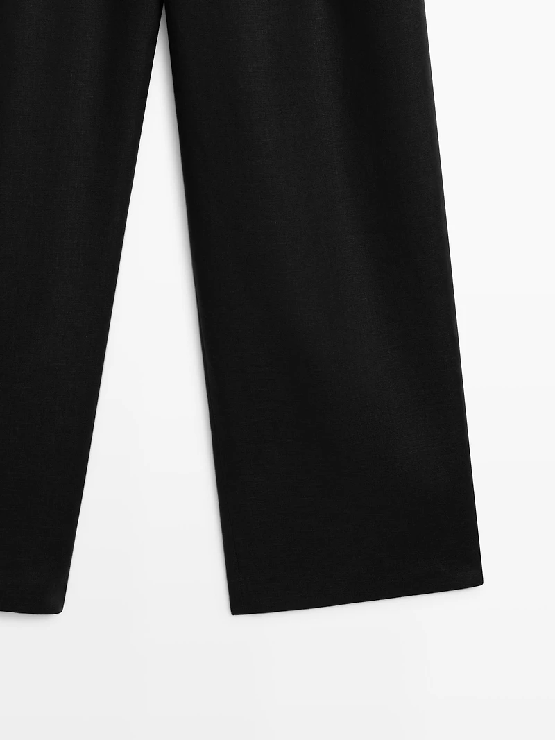Wide-leg pleated linen trousers