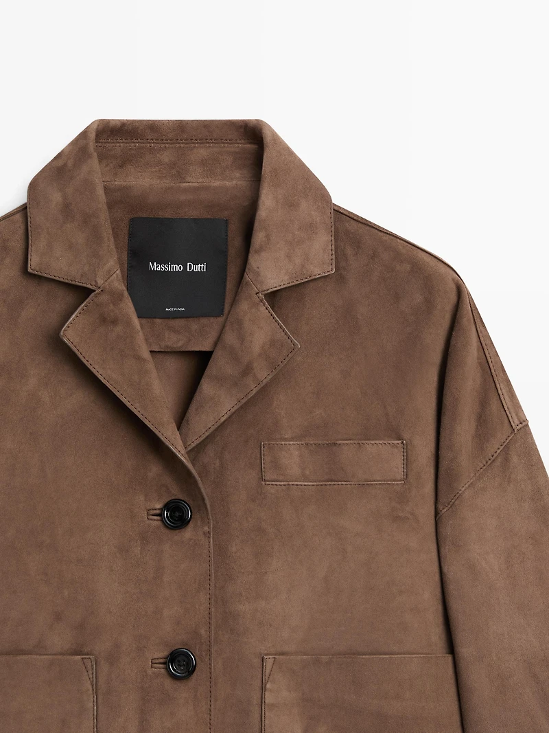 Flowing leather jacket with suede finish