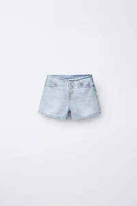 BUTTON-UP WAISTLESS DENIM SHORTS