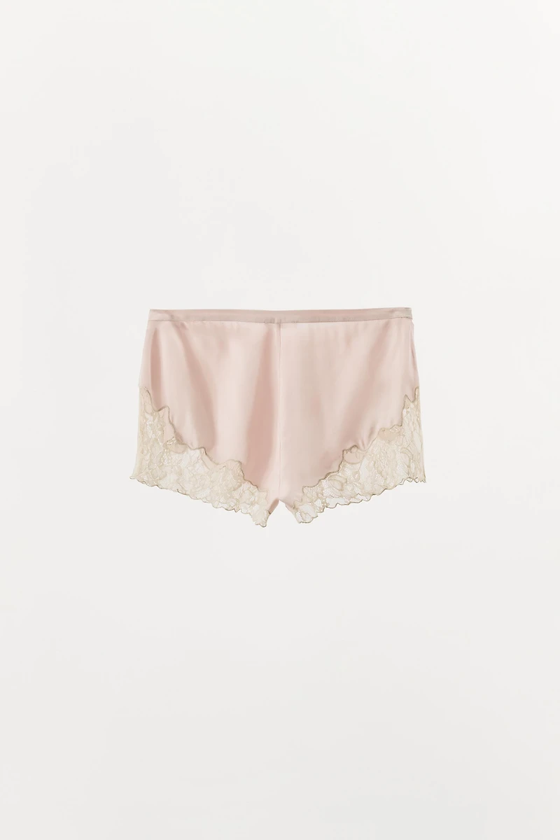 EMBROIDERED LACE SATIN SHORTS