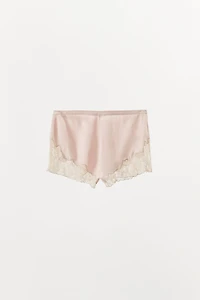 EMBROIDERED LACE SATIN SHORTS