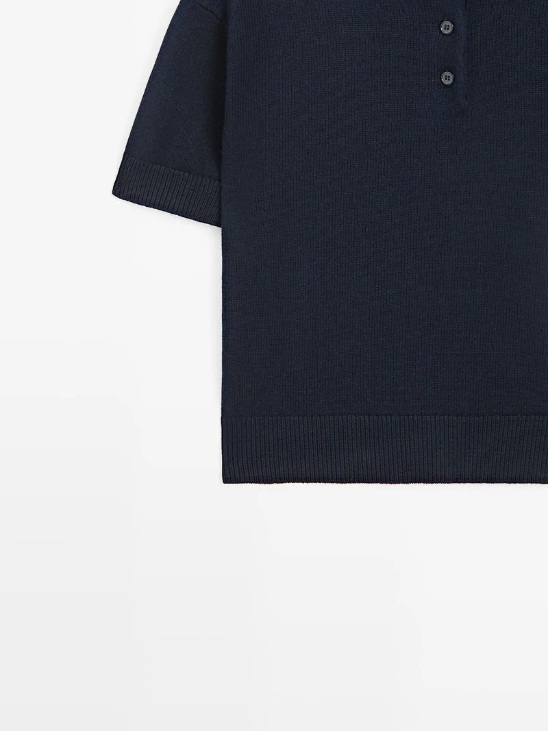 Wool blend knit polo sweater
