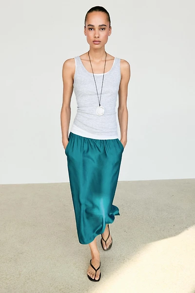 Satin midi skirt with pockets