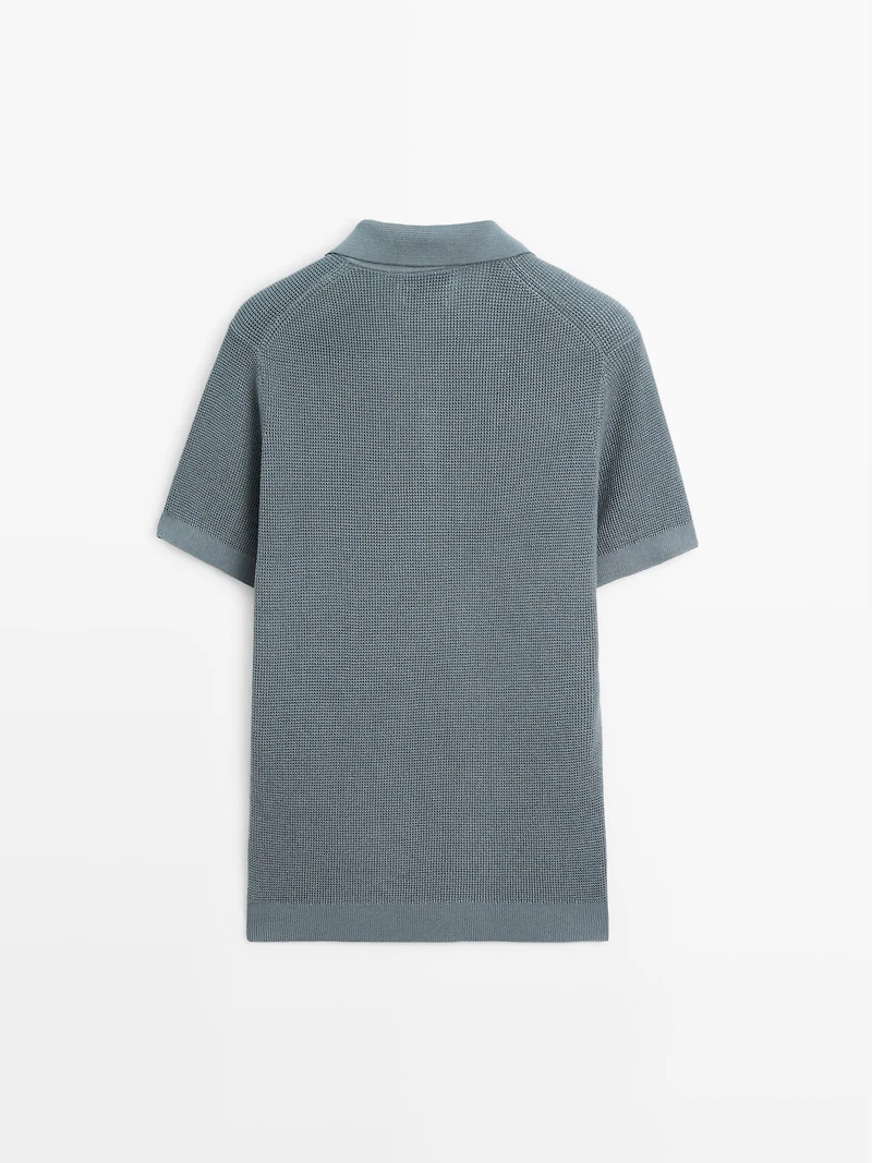 Textured cotton knit polo shirt