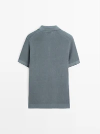 Textured cotton knit polo shirt