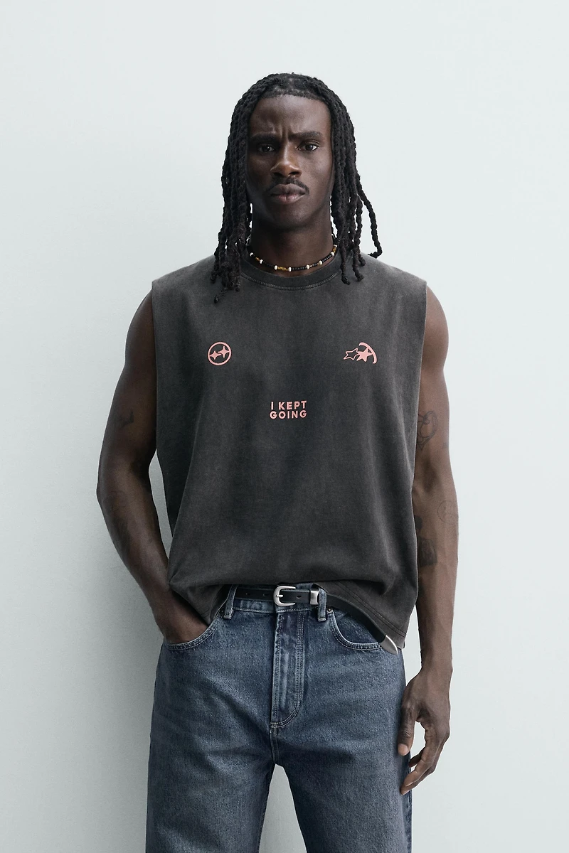 WASHED PRINTED TANK TOP