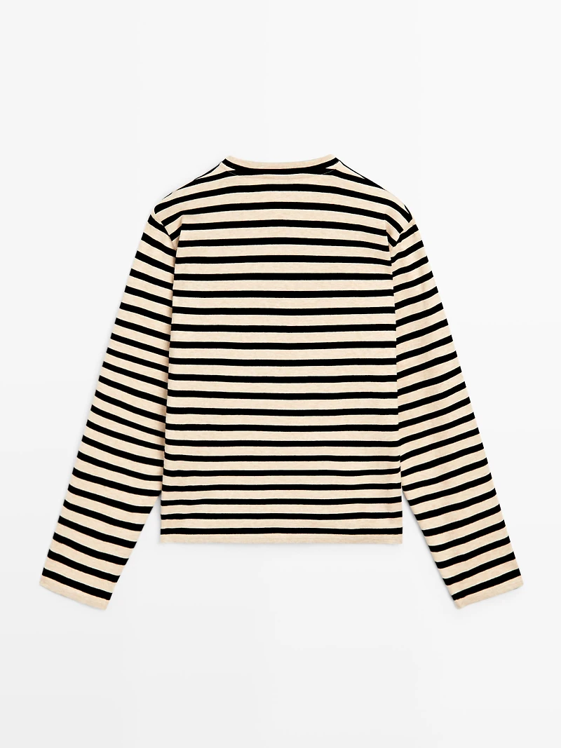 Oversize striped cotton blend T-shirt