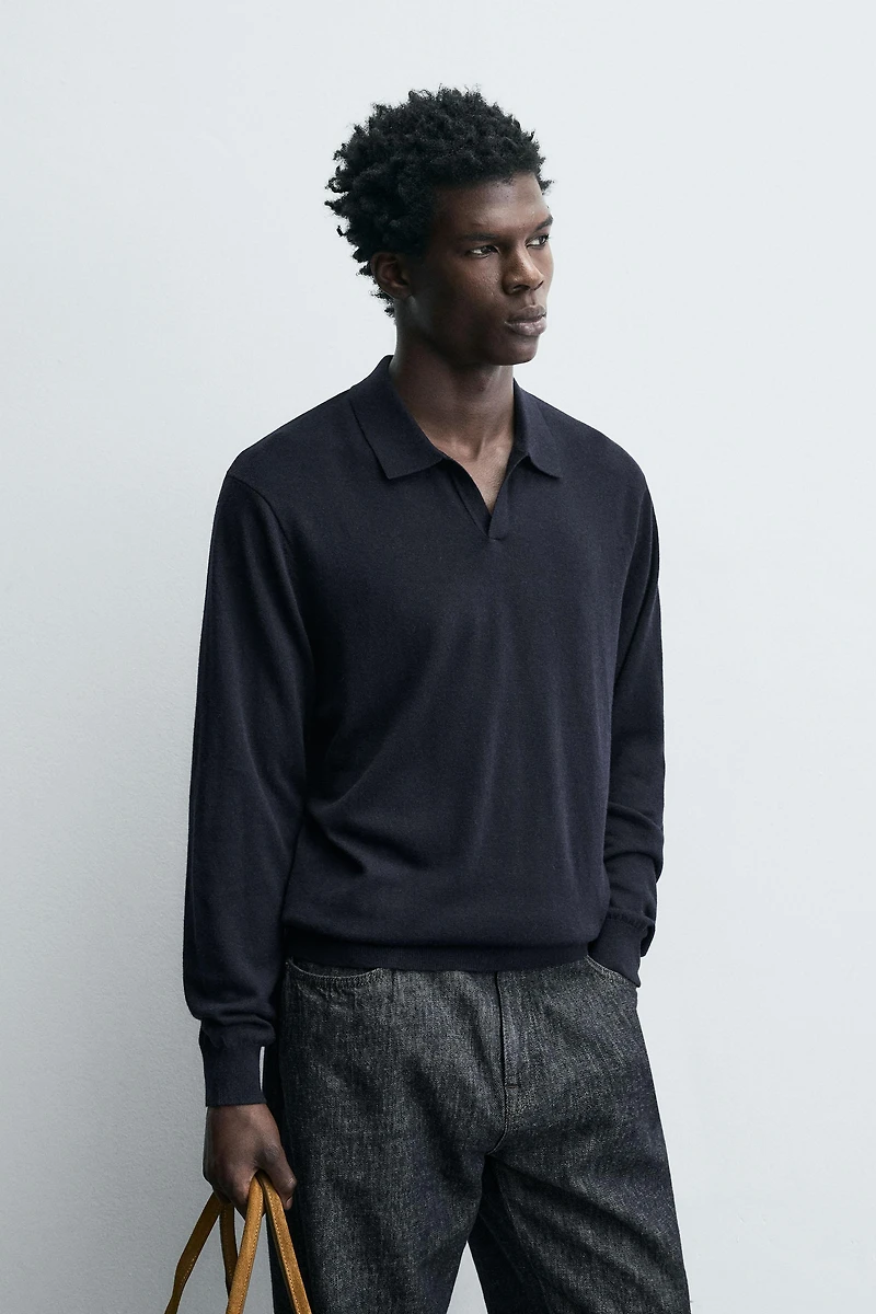 WOOL - SILK BLEND KNIT POLO SHIRT