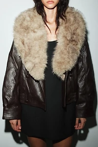FAUX LEATHER JACKET WITH REMOVABLE COLLAR