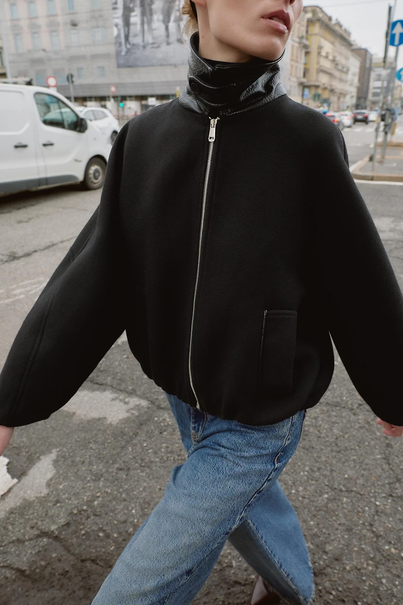 BLOUSON BOMBER BOULE AVEC LAINE ET COL CONTRASTANT