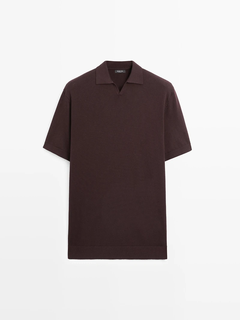 Cotton blend knit polo sweater