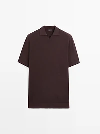 Cotton blend knit polo sweater
