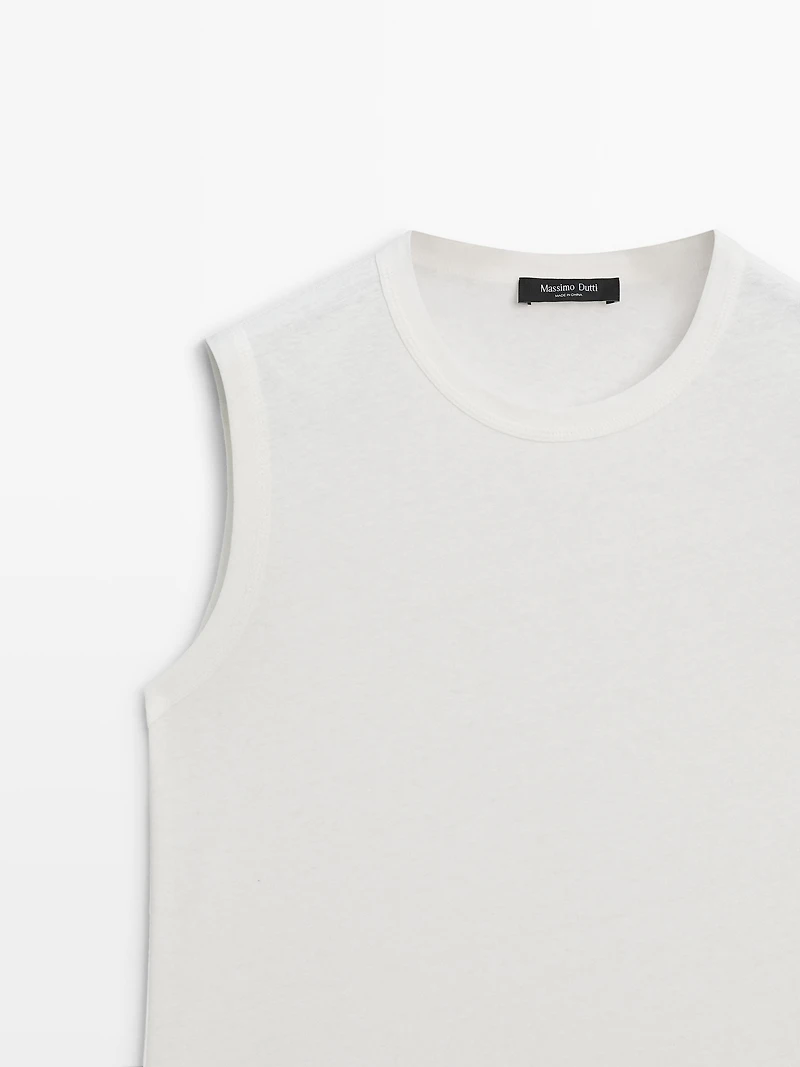 Sleeveless linen blend T-shirt