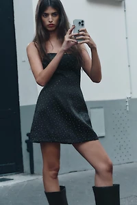 RHINESTONE SATIN EFFECT MINI DRESS