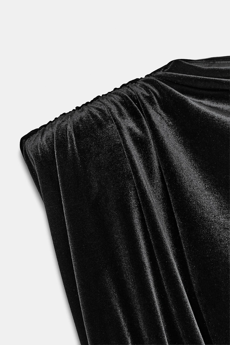 SHORT VELVET DRESS WITH SHOULDER PADS
