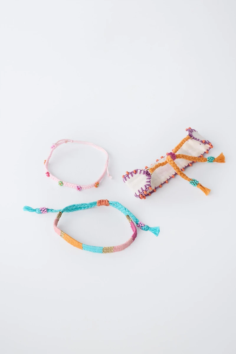 THREE-PACK OF EMBROIDERED AND BEADED BRACELETS