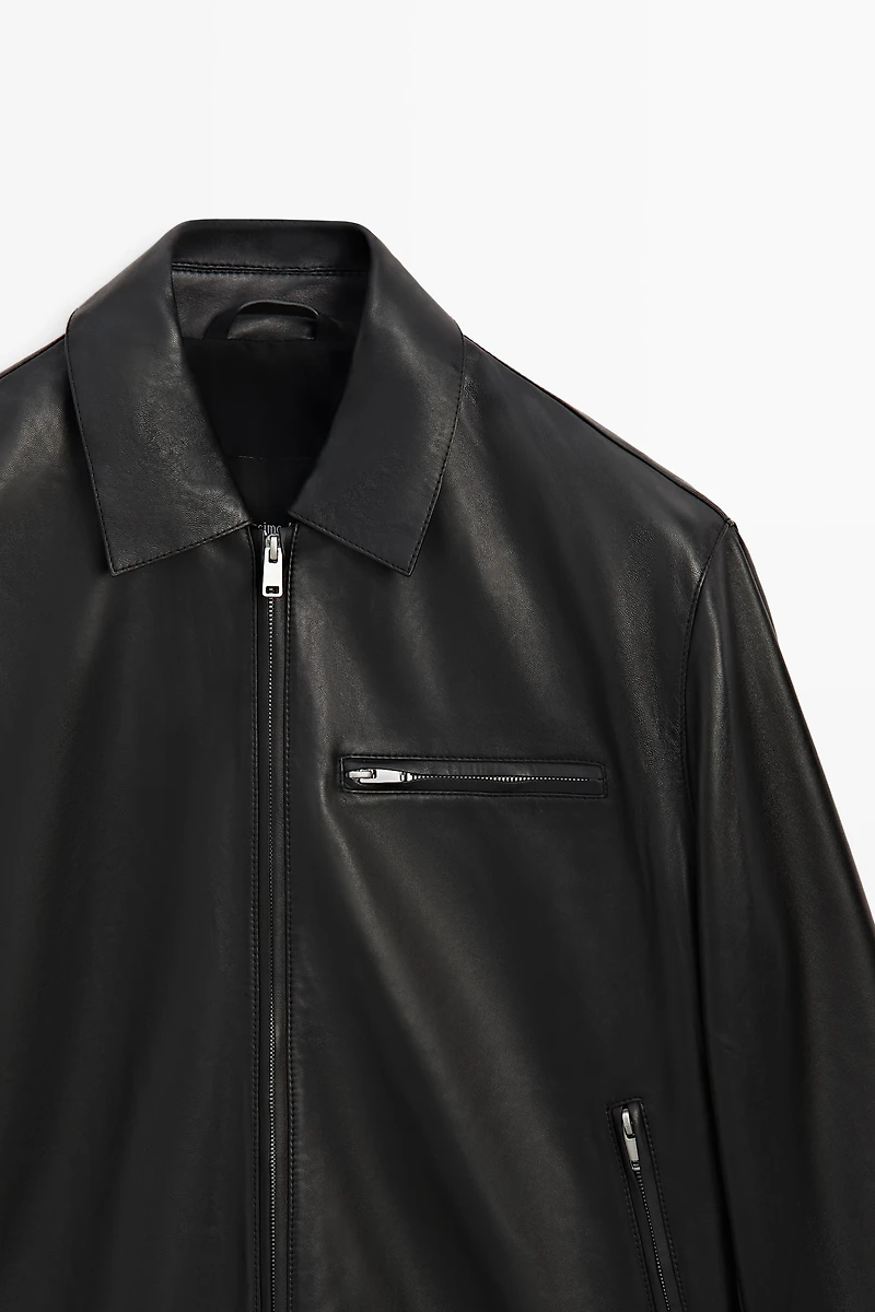 Nappa leather jacket with pocket detail