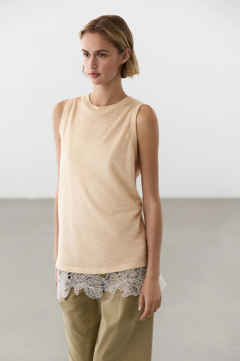 Sleeveless top with lace detail