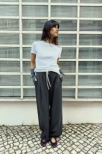 DOUBLE WAISTBAND WIDE-LEG PANTS