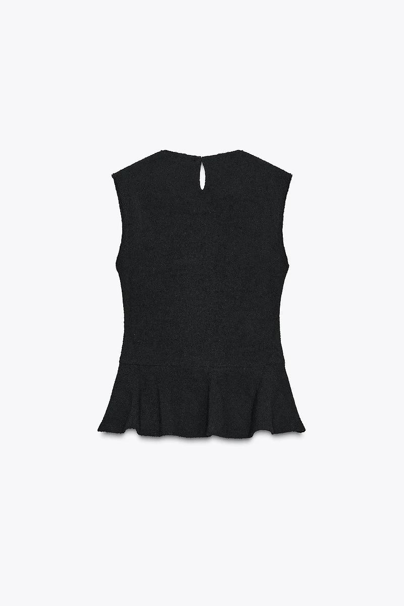BOUCLÉ BUCKLE PEPLUM TOP