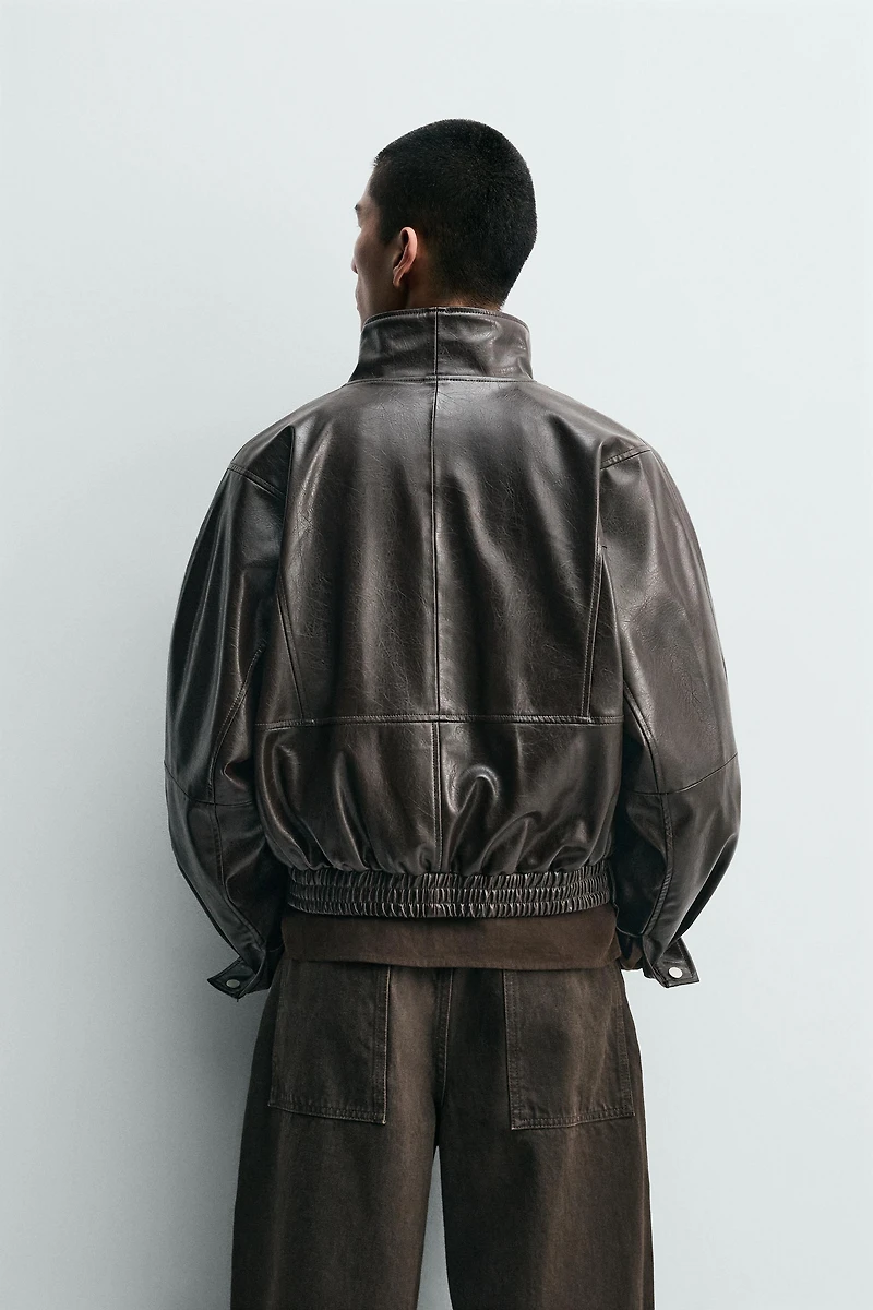 CROPPED FAUX LEATHER JACKET