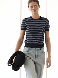 Short sleeve sweater with striped detail