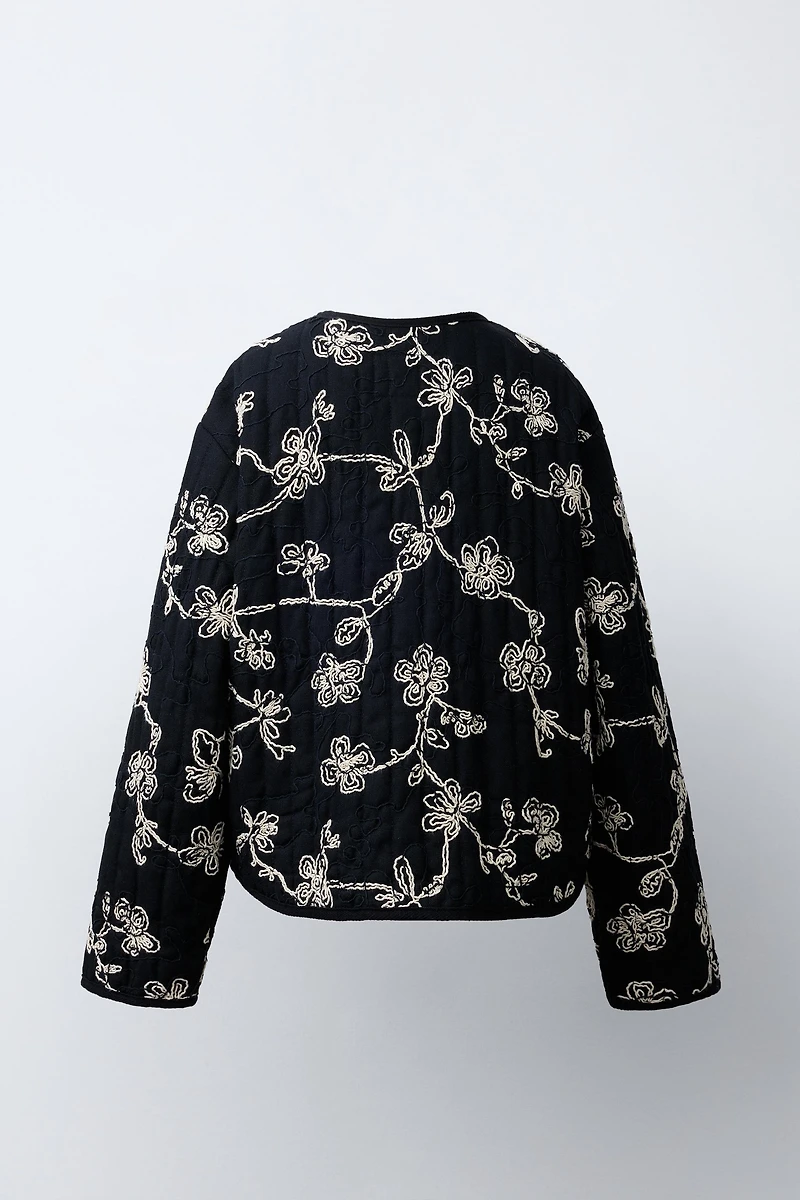 CONTRAST EMBROIDERED QUILTED JACKET