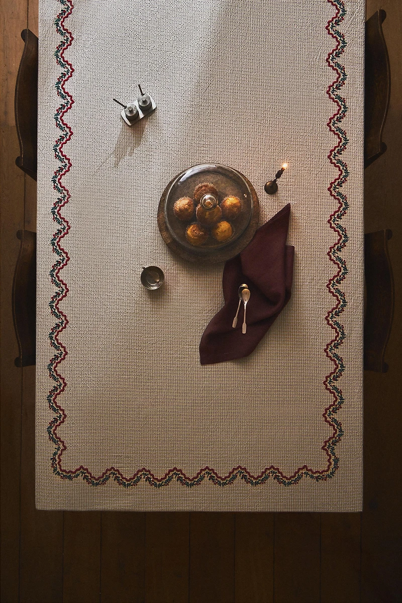 COTTON CHRISTMAS WAVY EMBROIDERY TABLECLOTH