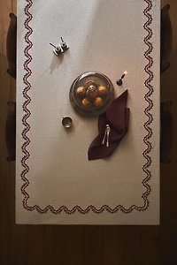 COTTON CHRISTMAS WAVY EMBROIDERY TABLECLOTH