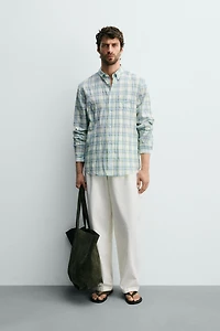 REGULAR FIT WRINKLE EFFECT PLAID SHIRT