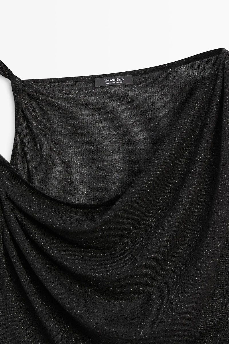 Shimmery draped top with knot detail