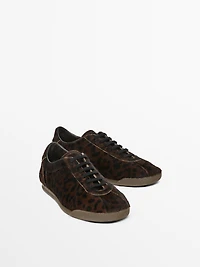 Animal print faux fur trainers