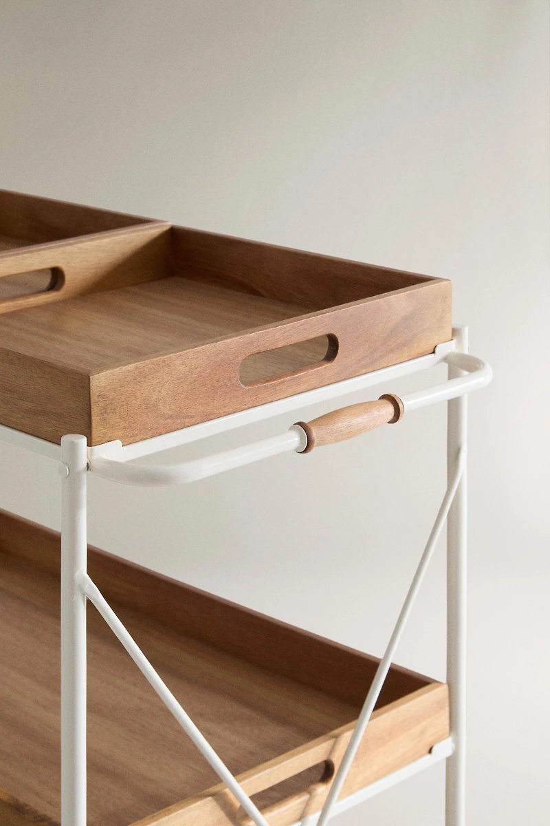 FOLDING METAL AND WOOD SERVING CART
