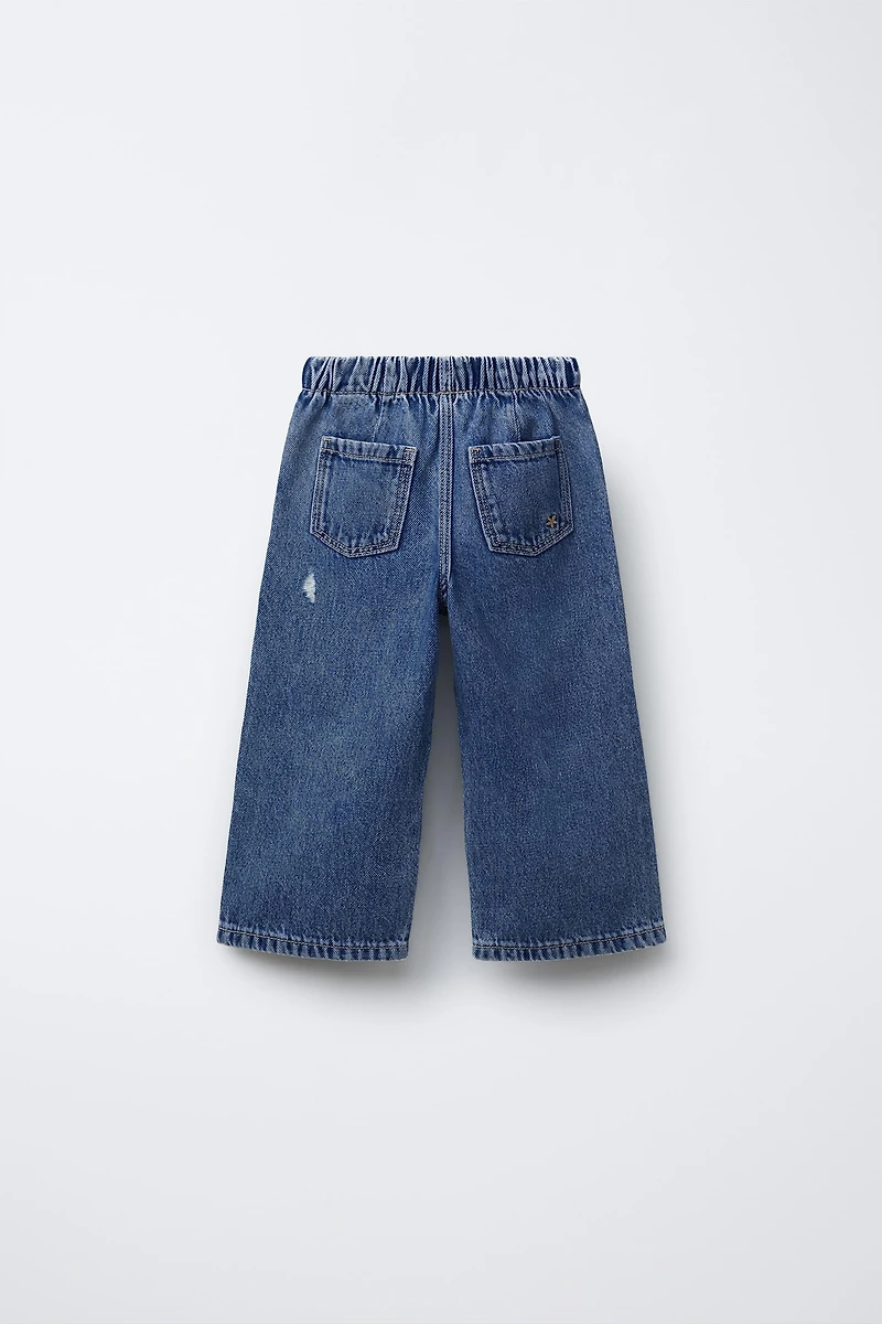 FLUID RIPPED WIDE LEG JEANS