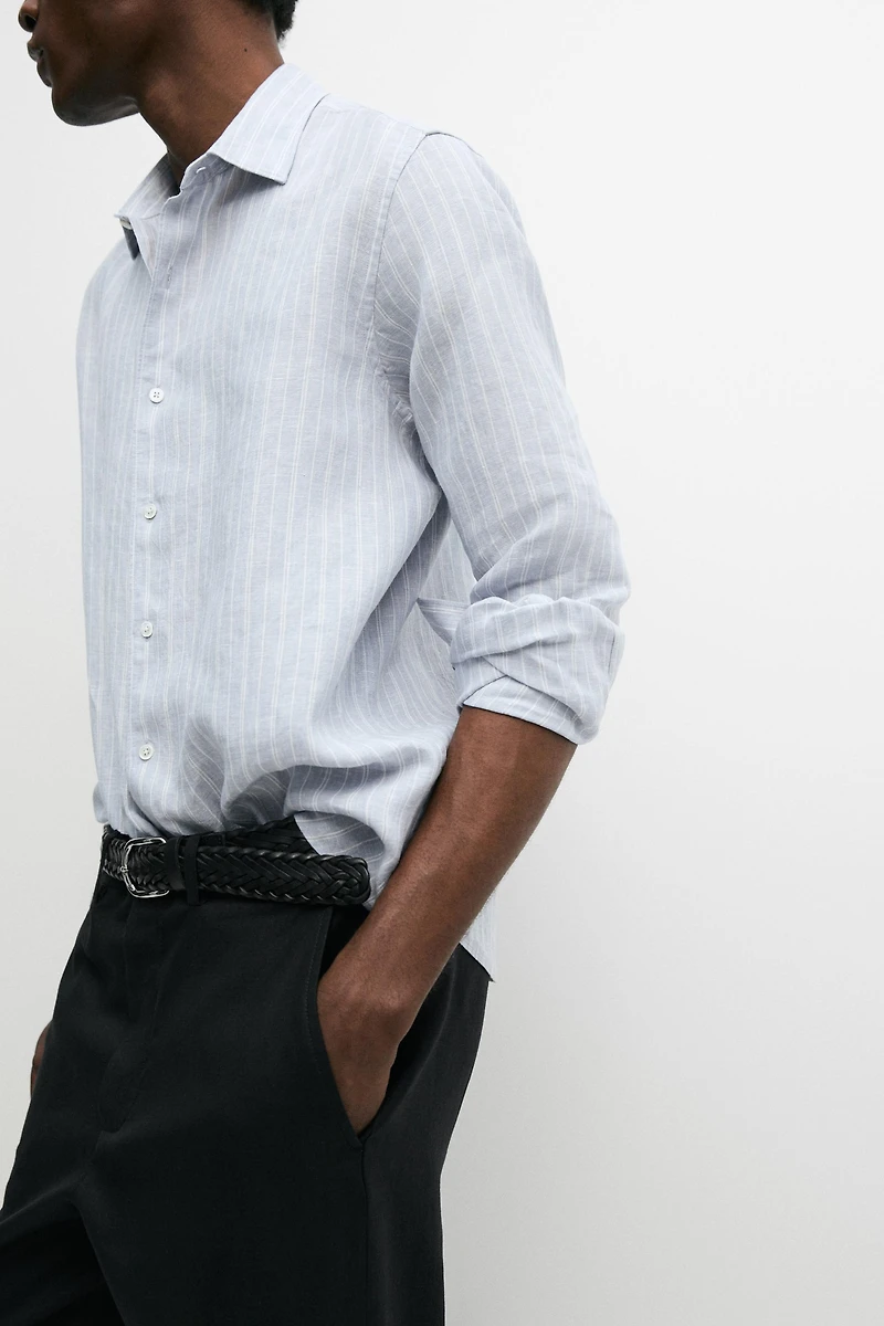 Chemise regular fit rayures délavées 100 % lin