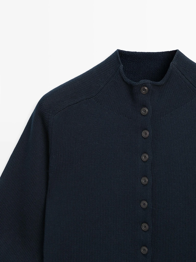 Knit cardigan with elbow-length sleeves