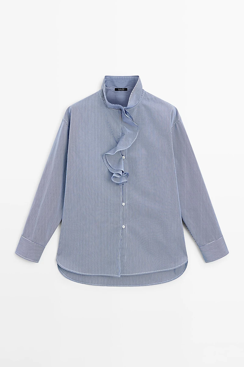 Shirt with ruffled collar detail
