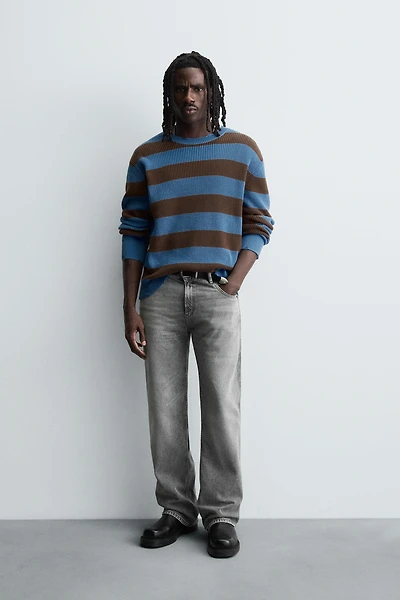 STRIPED PURL KNIT SWEATER