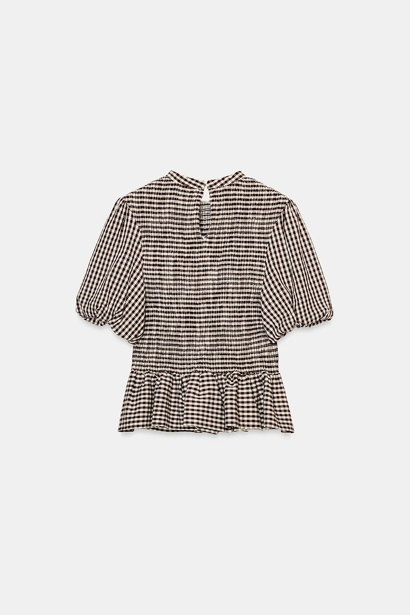 GINGHAM SMOCKED TOP