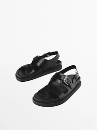 Flat slider sandals with buckles