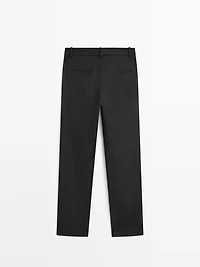 Straight-leg linen blend trousers