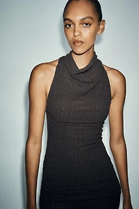 TEXTURED HALTER LONG DRESS