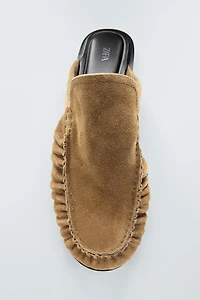 SPLIT LEATHER OPEN BACK LOAFERS