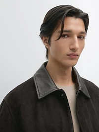 Suede leather jacket with collar detail