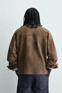 BLOUSON EN CUIR SUÉDÉ EFFET DÉLAVÉ